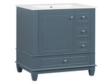 24" Bathroom Vanity with Sink Drawers, Gray Blue Freestanding Vanity Cabinet with Ceramic Top 93166940