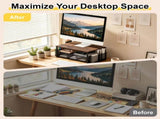 Monitor Stand Riser with Mesh Drawers & Pen Holders, 2 Tier Wood Metal Desktop Organizer, Computer 47072194