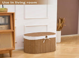 Oval Laundry Hamper with Lid, Handwoven Natural Laundry Hamper 13124070