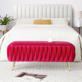 Oval Storage Bench with Gold Legs,Velvet Fabric Upholstered Ottoman Storage Benches for Bedroom End W1117P184682