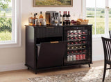 Fluted Coffee Bar Cabinet with Mini Fridge Space & Charging Station, Home Bar Cabinet with Hidden W2917P517152