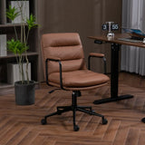 ZNTS Office Chair,Mid Back Home Office Desk Task Chair with Wheels and Arms Ergonomic PU Leather Computer W1143133926