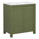 30'' Farmhouse Bathroom Vanity with Ceramic Sink, Soft-Close Door, Adjustable Shelf, Olive Green N729P290712F