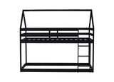 Twin over Twin Rubber Wood Floor Bunk Bed, with ladder,Guardrails,House-Shaped-Bunk Bed, Black W504P206865