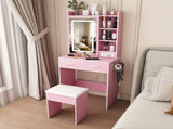 Small Makeup Vanity Desk with Mirror & Adjustable LED Lights,Built-in Power Outlet & Hidden Storage, W2699P476375