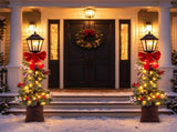 4FT Snow Flocked Christmas Lamp Post with 50 Warm White LED Lights, Large Red Bow & Pine Cones, 06658502