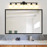Modern 6-Light Vanity Bathroom Mirror Light, Frosted White Glass with Black Iron Frame, Contemporary W1340P206695