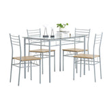 ZNTS [110 x 70 x 76cm] Iron Glass Dining Table and Chairs Silver One Table and Four Chairs MDF Cushion 95820991