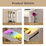 Vanity Desk with LED Lights Mirror & Power Outlet,Vanity Table Set with Storage Drawers & Chair, 3 W509P297013