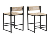 Set of 2 Woven Bar Stools with Backrest Paper Rope Weave Dining Chairs for Kitchen Island W1757P254843