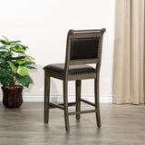 24" Counter Stool, Weathered Gray Finish, Black Leather Seat B04681330