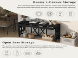 U_Style 60''Acacia Veneer Console with 4 Spacious Drawers, Modern Crisscross Design Entryway N711P289747B