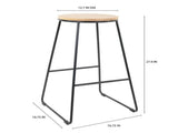 28"H Backless Stool Black Metal Base with Natural Wood Seat 71810027