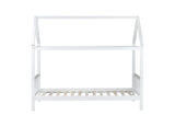 Twin House Bed with Headboard and Footboard, Twin Rubber Wood Bed with House Frame,White W504P225951