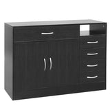 ZNTS FCH MDF With Triamine Double Doors And Five Drawers Bathroom Cabinet Black 42835201