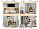 Arched Small Bookcase,Arched Storage Cabinet,Wooden Modern Arched Top Bookshelf 3 Shelves,White W2557P331018