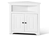 32" Corner Utility Cabinet, Tri-Level Compact Storage Unit with Dual Wooden Doors & Flexible 52202071