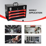 20" Portable 3 Drawer Steel Tool Box with Metal Latch Closure, Black&Red W1102131154