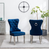 ZNTS Montura Contemporary Tufted Velvet Chair with Nailhead Trim, Set of 2, Blue T2574P164574