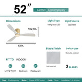 52 Inch Low Profile Ceiling Fan DC 3 Solid Wood Fan Blade Noiseless Reversible Motor Remote Control W934107777