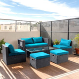 2pcs armless sofa 2pcs footstool 1pcs double sofa 1pcs coffee table with storage black rattan 65593087