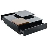 ZNTS Movable Top Coffee Table, Modern Square Wood Coffee Table with High Gloss finish, 4 Hidden Storage 25494699