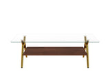 Rectangle Coffee Table with Tempered Glass top and Golden Metal Legs, Modern Table for Living Room , W241142554