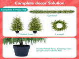 4-Piece Christmas Tree Set 2 Trees with Sturdy Bases, 1 Pre-Lit Wreath, 1 Garland, Warm White N710P513664F