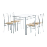 ZNTS [110 x 70 x 76cm] Iron Glass Dining Table and Chairs Silver One Table and Four Chairs MDF Cushion 95820991