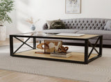 Modern coffee table for Bedroom & Living Room, Tempered Glass&Natural Wood MDF Top , Industrial W241P246907