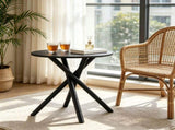 Modern Round Side Table with Crossed Metal Legs, 23.6" Small Accent End Table with Adjustable Feet, 07743307