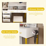 Makeup Vanity with LED Lights&3 Color and Power Outlet Makeup Vanity Table with 5 Drawers with W509P293822