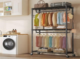 45 Inch Rolling Clothes Rack, Adjustable Metal Shelves, Heavy Duty Clothes Rack with Side Hooks for 27116076