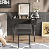 27.9'' Black Makeup Vanity Desk with Flip Top Mirror and LED Light, Dressing Table with Charging N704P210491B