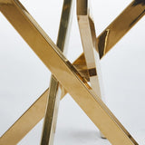 Golden Dining Table with cross metal leg and glass,Modern Space Saving Kitchen Table for Living W234P242550