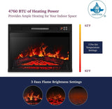 23" Electric Fireplace, 3DInfrared Black Fireplace Electric Insert Heater, with IR Remote Control, 92000032