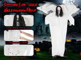 6.6 ft Life-Size Animated Halloween Angel Prop - Long Black Curly Hair, Sound-Activated , Automatic 00895288
