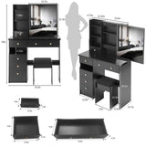 37" Middle Size Left Drawer Desktop Vanity Table Cushioned Stool, Extra Large Right sliding W3258P293195