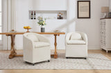 059-Set of 1 Chenille Fabric Dining Armchair With Back Cushion and Universal Wheels,Beige W527P242555