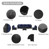 7 Piece Patio Furniture Set, All-Weather Wicker Outdoor Conversation Set with Sectional Sofa, Rattan 53911968