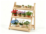 3-Tier Ladder Plant Stand, Foldable Fir Wood Flower Pot Rack with A-Shaped Reinforced Structure, 87306280