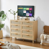 Bedroom dresser, 8 Double Dresser with rattan drawers, wood chest of drawers for kids living W1162P190402