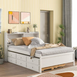 ZNTS Full Bed with Bookcase,Twin Trundle,Drawers,White 25636247