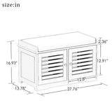 Shoe Storage Bench with Padded Seat Cushion, Entryway Bench with 2 Barn Doors-White W282P144349