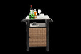 Single door bar cart,Outdoor Kitchen Wicker Island Rolling Cart & Storage Cabinet, Wheels and W640P256896