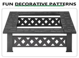 32 Inch Square Outdoor Wood Pit Table, Heavy Duty Wrought Iron Firepit with Pyramid 29225423