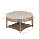 Large Round Waterproof Ottoman Coffee Table 2 Tier Oversized Button Tufted Ottoman with Wooden Shelf W1445P175897