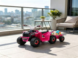 Pink 6V Toddler Electric Vehicle with Toy-Carrying Back Trailer, Gentle Forward & Backward, 89093938