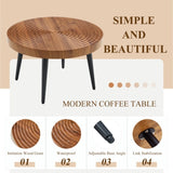 Natural Wood Grain Texture Round Coffee Table - Diameter 23.6 Inches.Exquisite Suction Molding W2920P226078
