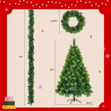 ZNTS 6FT Grass Green Christmas Tree, Large Branches Pine Tree, Pre-Lit Set with Tree & Garland & Wreath, 97534144